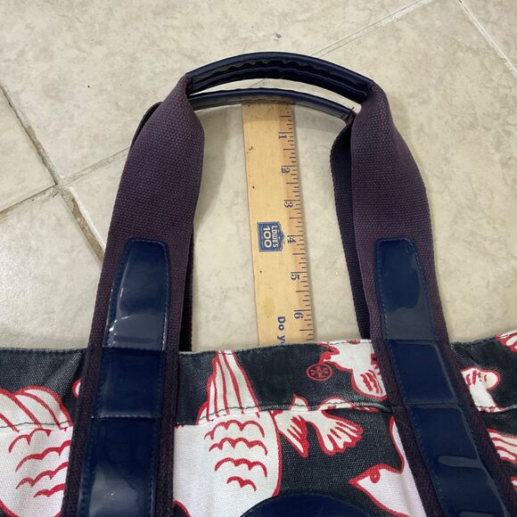 Tory Burch Purse Tote shopper Bag Birds Logo, Canvas & Patten Leather blk/navy - Picture 9 of 10